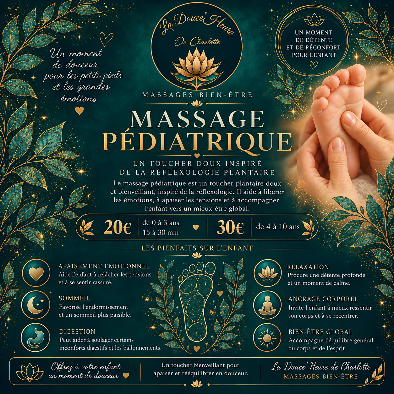 Affiche des bienfaits du massage pédiatrique